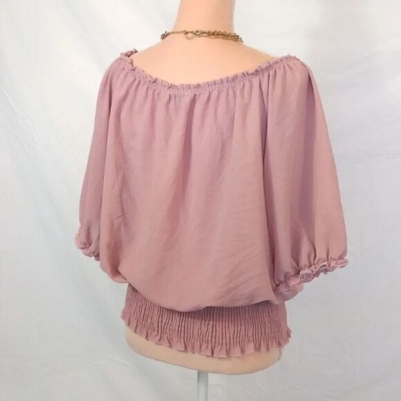 Love J Pink Blush Ruffled Off The Shoulder Smock Hem Blouse 1X - Picture 11 of 17